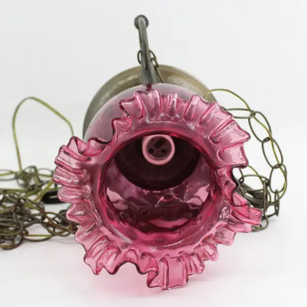 Vintage Fenton Cranberry Ruffled Rim Hanging Lamp
