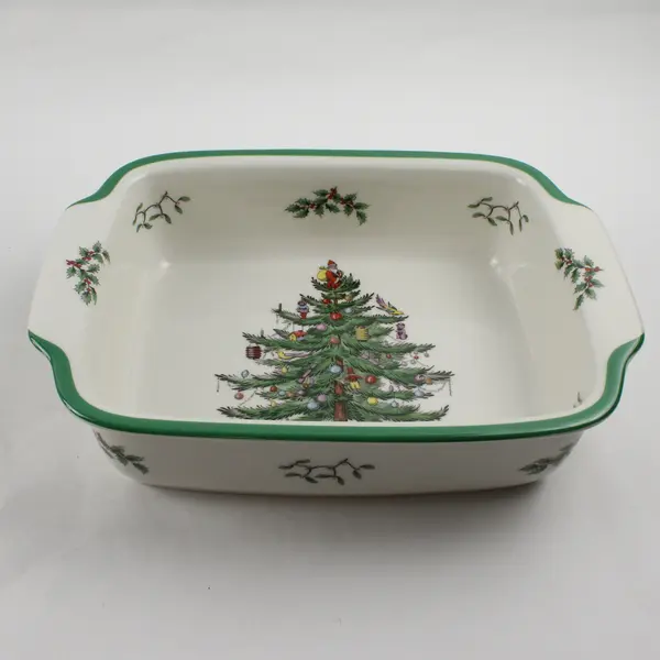 Spode Christmas Tree Pattern Ceramic Green/White Rectangle Casserole Dish