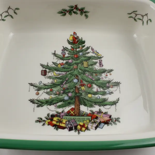 Spode Christmas Tree Pattern Ceramic Green/White Rectangle Casserole Dish