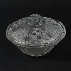 Vtg FNG Indonesia Glass Candy Dish Daisy Cane Button Pattern w/Lid