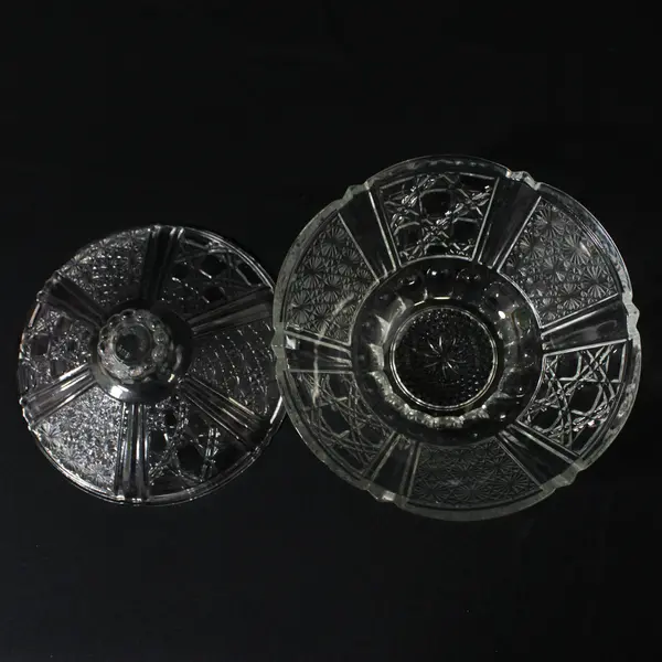 Vtg FNG Indonesia Glass Candy Dish Daisy Cane Button Pattern w/Lid