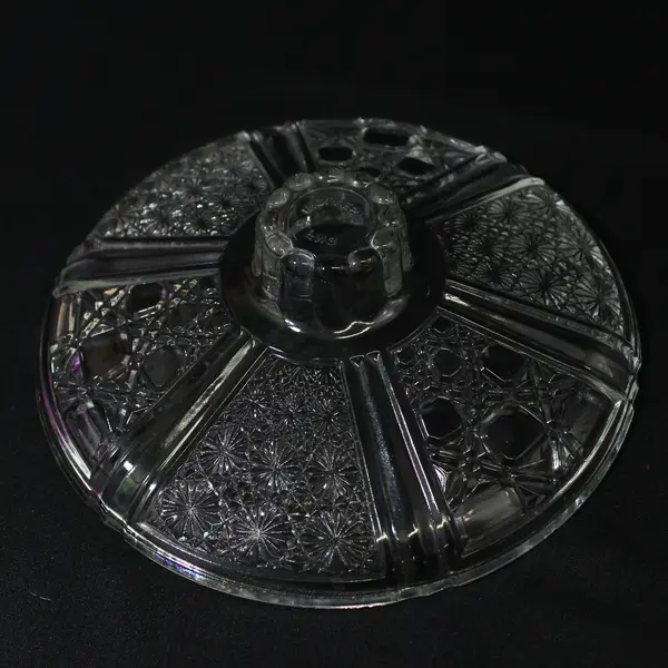 Vtg FNG Indonesia Glass Candy Dish Daisy Cane Button Pattern w/Lid