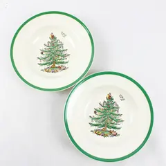 Lot Of 2 Spode Christmas Tree Pattern Large Rim Soup Bowls 9.25" Diameter