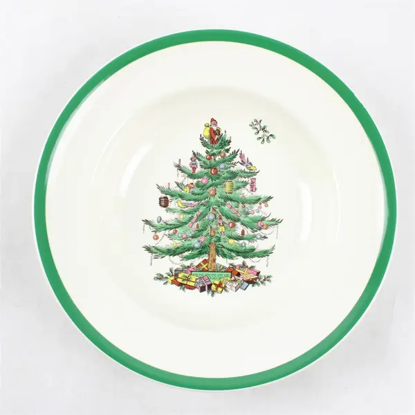 Lot Of 2 Spode Christmas Tree Pattern Large Rim Soup Bowls 9.25" Diameter