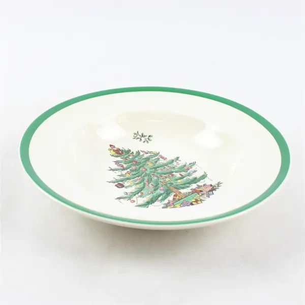 Lot Of 2 Spode Christmas Tree Pattern Large Rim Soup Bowls 9.25" Diameter