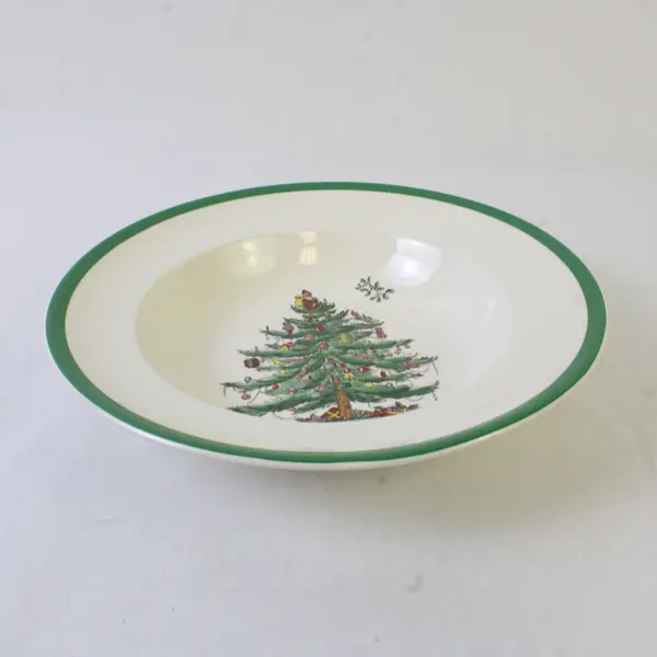 Lot Of 4 Spode Christmas Tree Pattern Large Rim Soup Bowls 9.25" Diameter