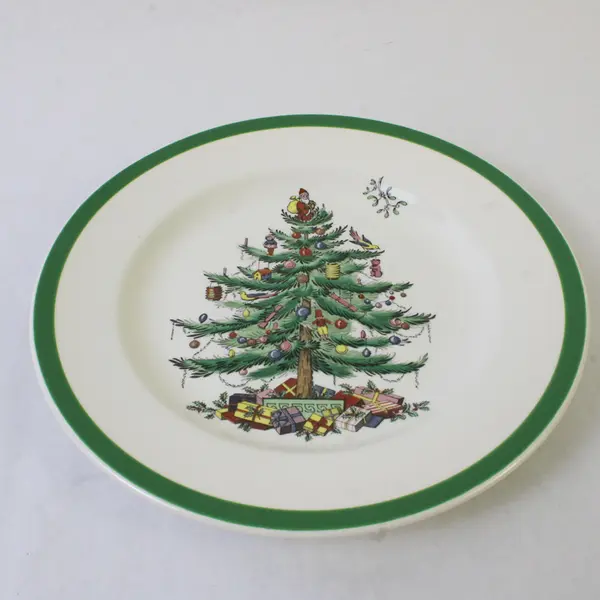 Lot Of 5 Spode Christmas Tree Pattern Ceramic Salad Plates 7.75" Diameter