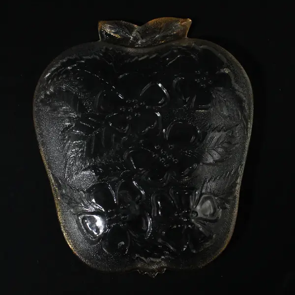 Glass Apple Shaped  Dish With Embossed Apple Blossoms Gold Trim