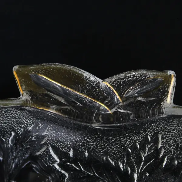 Glass Apple Shaped  Dish With Embossed Apple Blossoms Gold Trim