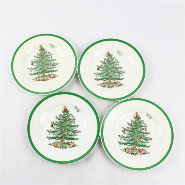 Lot Of 4 Spode Christmas Tree Pattern Ceramic Salad Plates 7.75" Diameter
