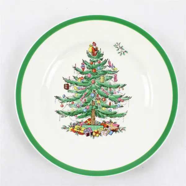Lot Of 4 Spode Christmas Tree Pattern Ceramic Salad Plates 7.75" Diameter