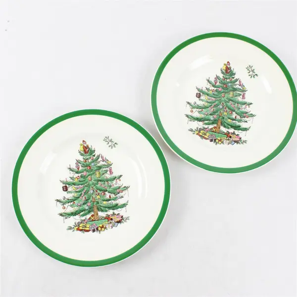 Lot Of 2 Spode Christmas Tree Pattern Ceramic Salad Plates 7.75" Diameter