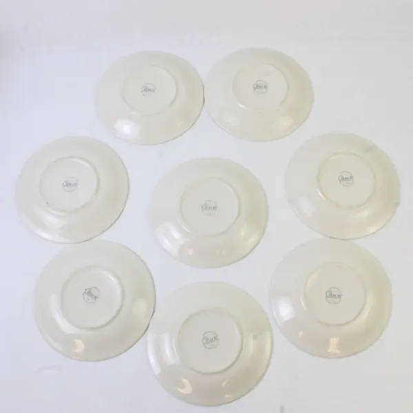 Set of 8 Gibson Everyday Saucers White Cobalt Blue Band