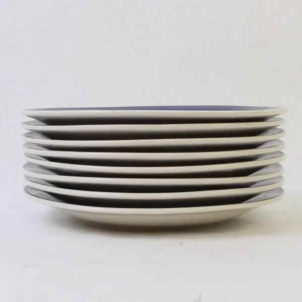 Set of 8 Gibson Everyday Saucers White Cobalt Blue Band