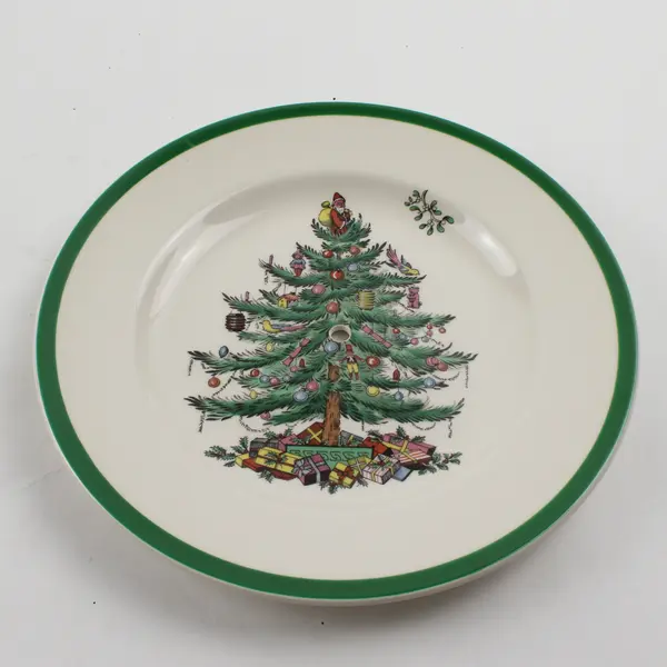 Spode Christmas Tree Pattern Ceramic Salad Plate Serving Tray 7.75" Diameter