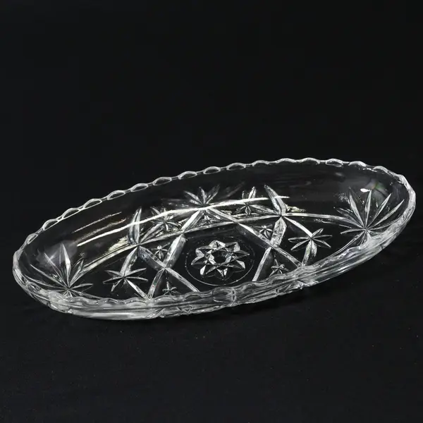 Vintage Anchor Hocking Prescut Clear  Oval Pickle Dish 8.5" Scalloped Rim