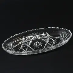 Vintage Anchor Hocking Prescut Clear  Oval Pickle Dish 8.5" Scalloped Rim