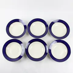 Set of 6 Gibson Everyday White Round Soup Bowls Cobalt Blue Band