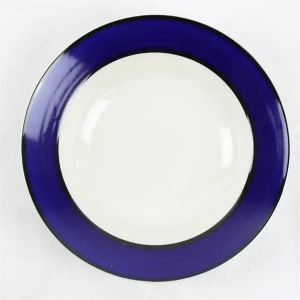 Set of 6 Gibson Everyday White Round Soup Bowls Cobalt Blue Band