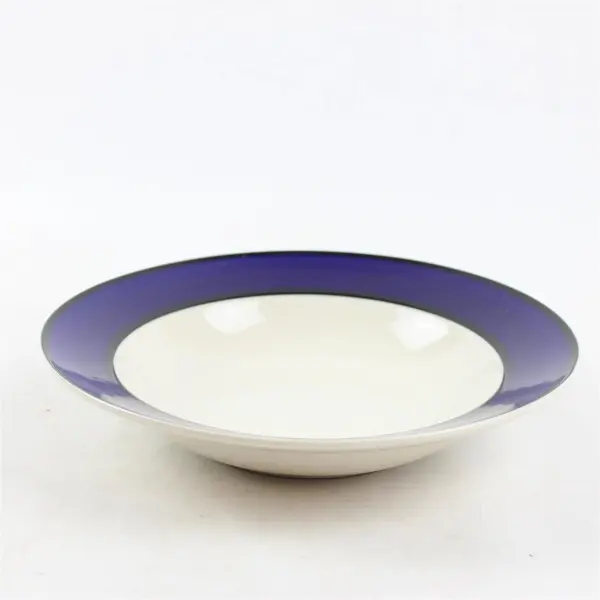 Set of 6 Gibson Everyday White Round Soup Bowls Cobalt Blue Band