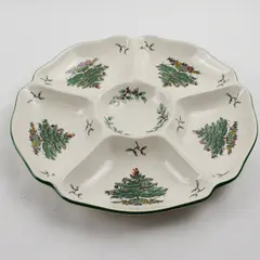 Spode Christmas Tree Pattern Ceramic Round Hors D'oeuvres Tray 11.75" Diameter