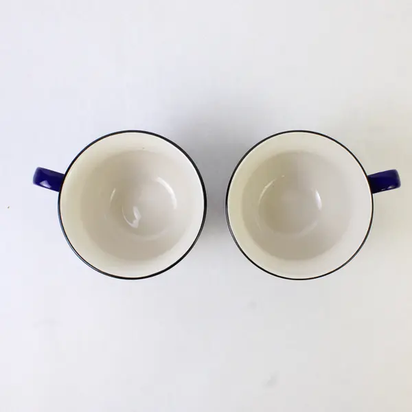 Set of 2 Gibson Everyday Coffee Mugs White Cobalt Blue Trim