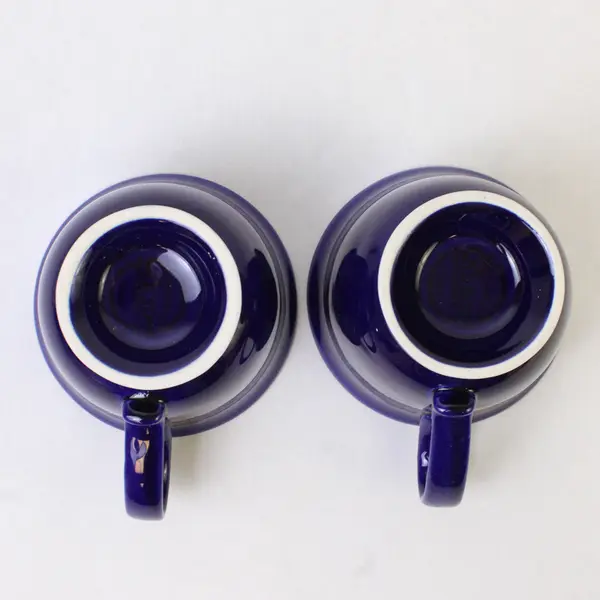 Set of 2 Gibson Everyday Coffee Mugs White Cobalt Blue Trim