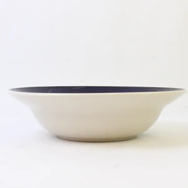 Gibson Everyday Round Serving Bowl White w/ Cobalt Blue Band 9.5"