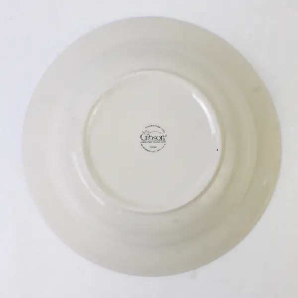 Gibson Everyday Round Serving Bowl White w/ Cobalt Blue Band 9.5"