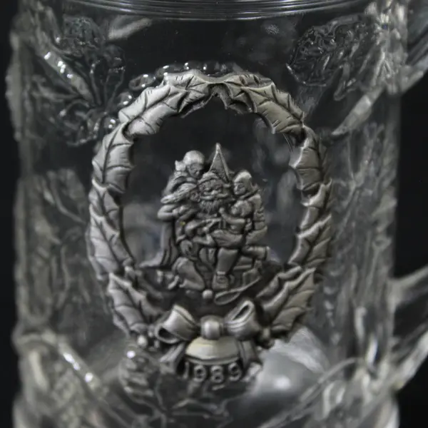 Lot of 2 Fort Pewter 4th Annual Glass Christmas Mugs by Thomas Nast 1989 
