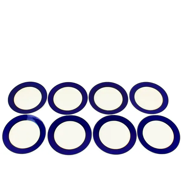 Gibson Everyday 8pc Dinner Plates White with Cobalt Blue Band