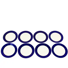 Gibson Everyday 8pc Dinner Plates White with Cobalt Blue Band