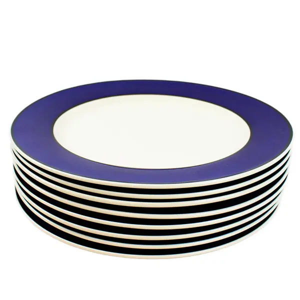 Gibson Everyday 8pc Dinner Plates White with Cobalt Blue Band