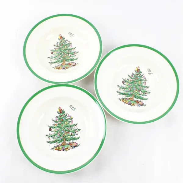 Lot Of 3 Spode Christmas Tree Pattern Large Rim Soup Bowls 9.25" Diameter