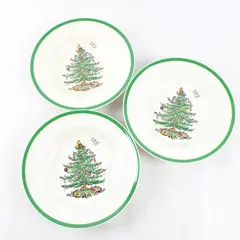 Lot Of 3 Spode Christmas Tree Pattern Large Rim Soup Bowls 9.25" Diameter