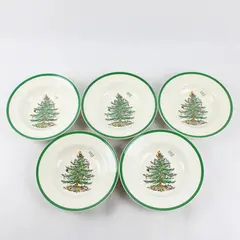 Lot Of 5 Spode Christmas Tree Pattern Large Rim Soup Bowls 9.25" Diameter