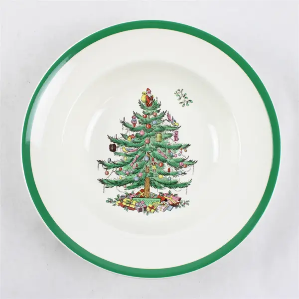 Lot Of 5 Spode Christmas Tree Pattern Large Rim Soup Bowls 9.25" Diameter