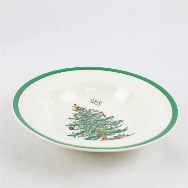 Lot Of 5 Spode Christmas Tree Pattern Large Rim Soup Bowls 9.25" Diameter