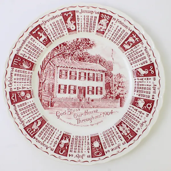 Royal Staffordshire Ceramic Plate 1964 Calendar, Red & White, 9" Round 