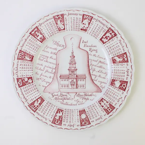 Royal Staffordshire Ceramic Plate 1966 Calendar, Red & White, 9" Round 