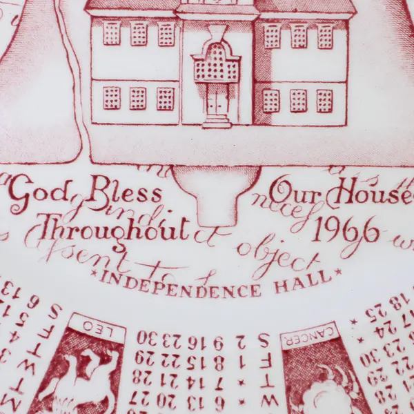 Royal Staffordshire Ceramic Plate 1966 Calendar, Red & White, 9" Round 