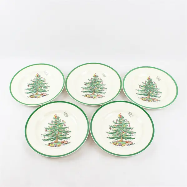 Lot Of 5 Spode Christmas Tree Pattern Ceramic Dinner Plates 11" Diameter