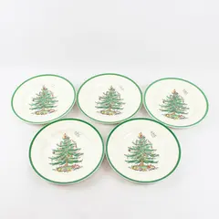 Lot Of 5 Spode Christmas Tree Pattern Ceramic Dinner Plates 11" Diameter