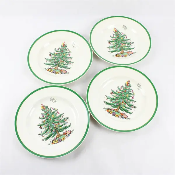 Lot Of 4 Spode Christmas Tree Pattern Ceramic Dinner Plates 11" Diameter