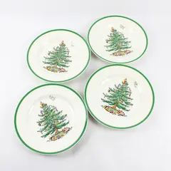Lot Of 4 Spode Christmas Tree Pattern Ceramic Dinner Plates 11" Diameter