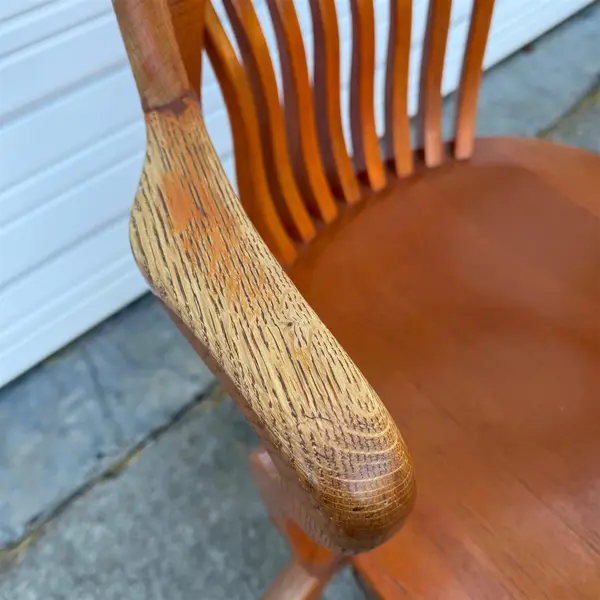 Vintage Solid Wood Swivel Rolling Bankers Chair W/ Slat Back - Local Pickup Only