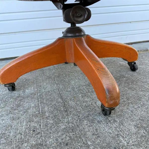 Vintage Solid Wood Swivel Rolling Bankers Chair W/ Slat Back - Local Pickup Only