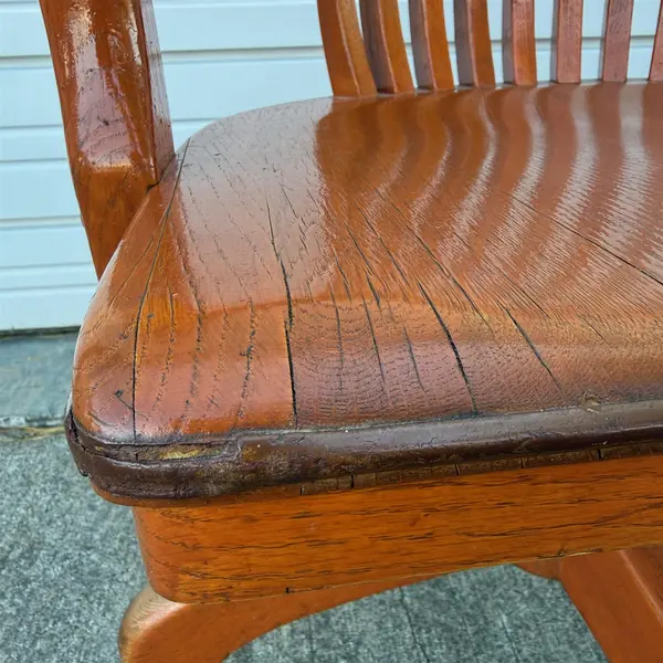 Vintage Solid Wood Swivel Rolling Bankers Chair W/ Slat Back - Local Pickup Only