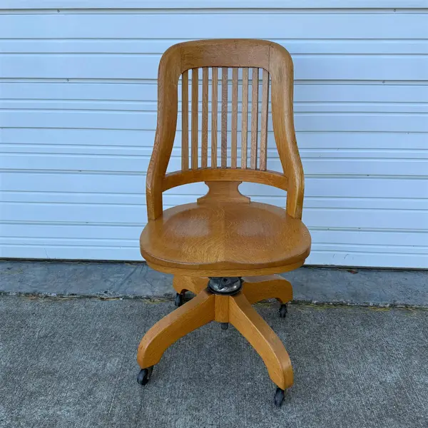 Vintage Oak Wood Rolling Bankers Chair - Local Pickup Only