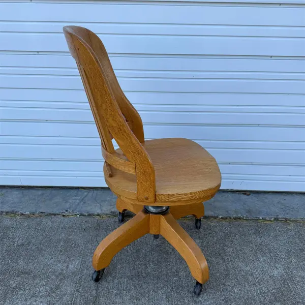 Vintage Oak Wood Rolling Bankers Chair - Local Pickup Only
